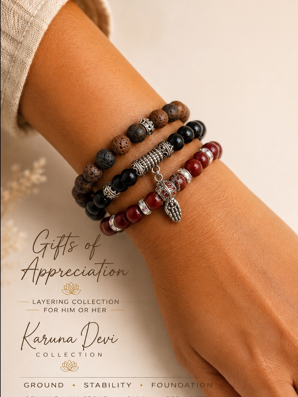 Coral & Lava Genuine Stone UNISEX layered Bracelets